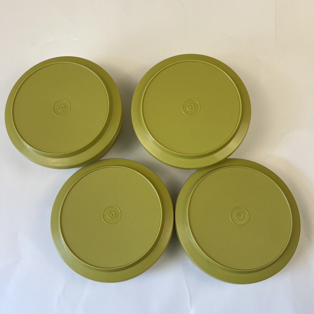 4X Vintage Retro Tupperware 1252 & 1206 Avocado Green Seal N Serve Bowl with Lid